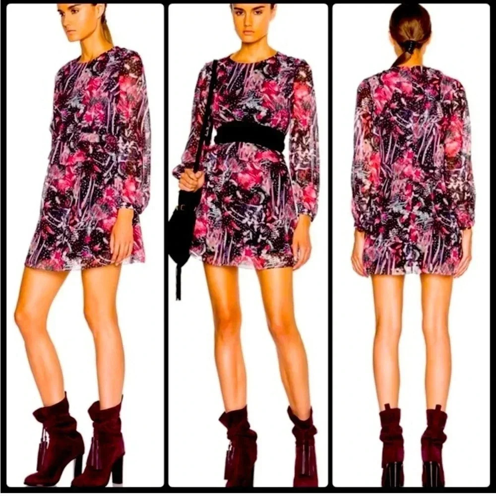 IRO Deylfe silk ruffle printed mini dress - Picture 1 of 10